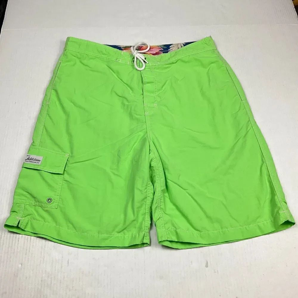 Polo Ralph Lauren Mens Swim Trunks Bright Green Shorts Mesh Drawstring Large